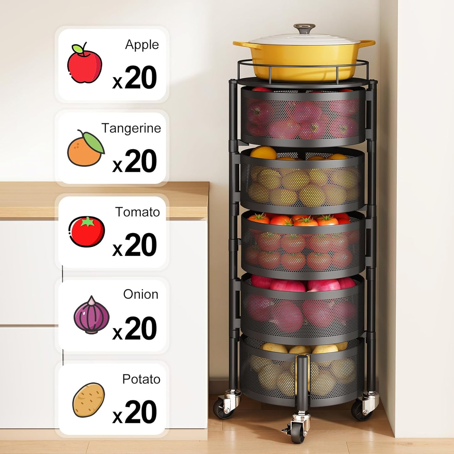5-Tier Rotating Fruit & Vegetable Storage Rack